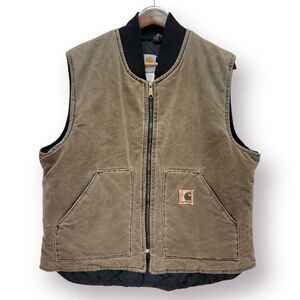 Distressed Vintage Carhartt Vest Mens XL V02CHT Brown Quilt Lined Made In USA